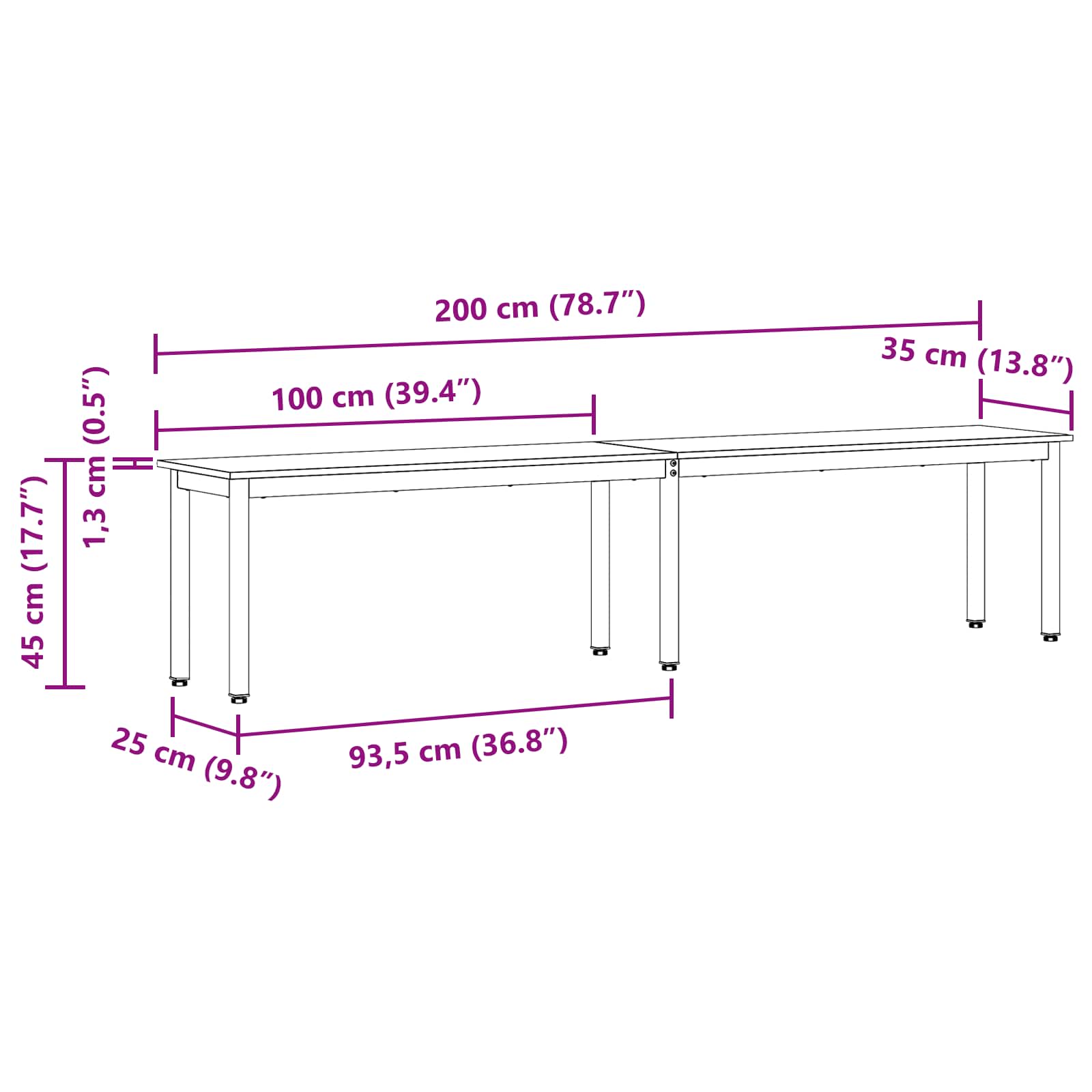 Bank Wit 200 x 35 x 45 cm Massief grenenhout