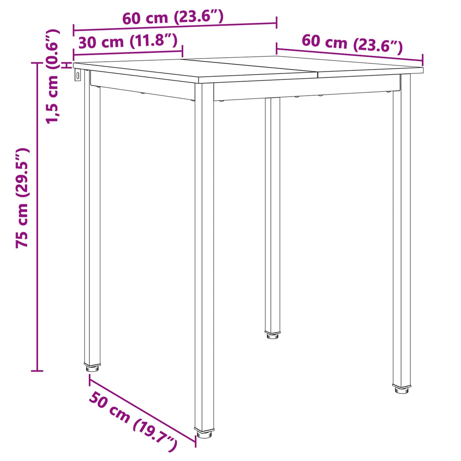 Eettafel Wit 60 x 60 x 75 cm Massief grenenhout