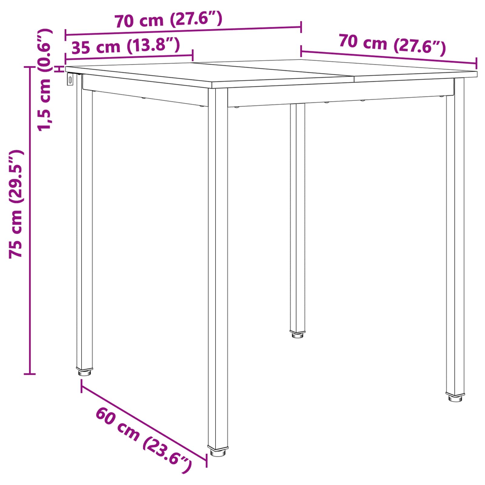 Eettafel Naturel 70 x 70 x 75 cm Massief grenenhout