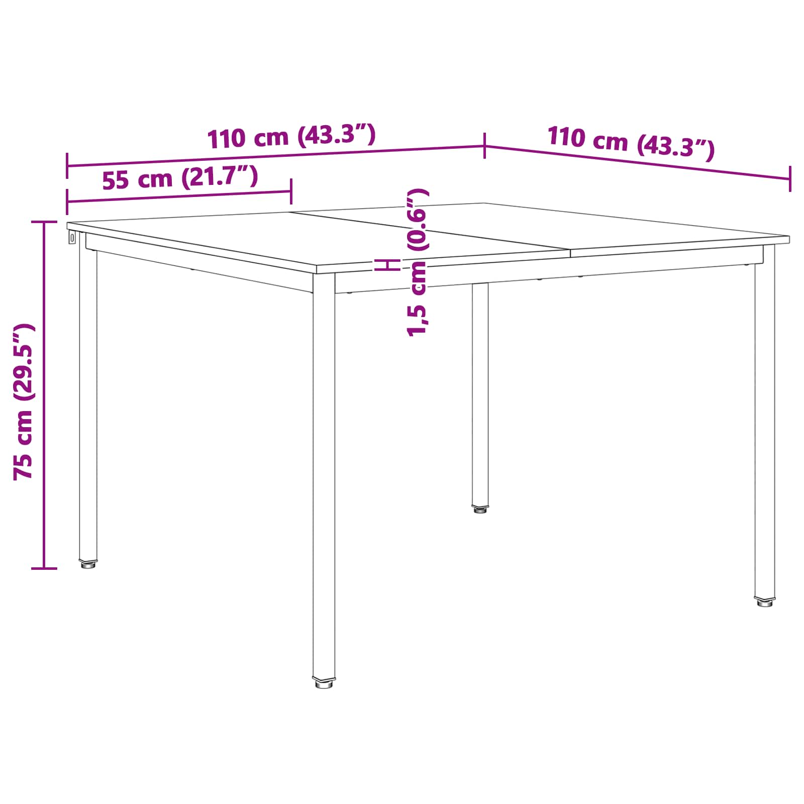 Eettafel Wit 110 x 110 x 75 cm Massief grenenhout