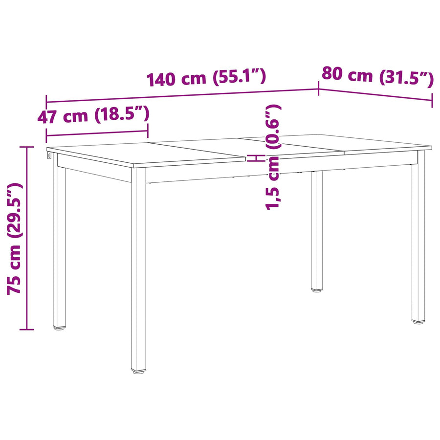 Eettafel Naturel 140 x 80 x 75 cm Massief grenenhout