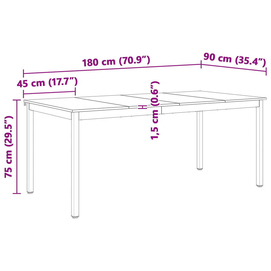 Eettafel Naturel 180 x 90 x 75 cm Massief grenenhout