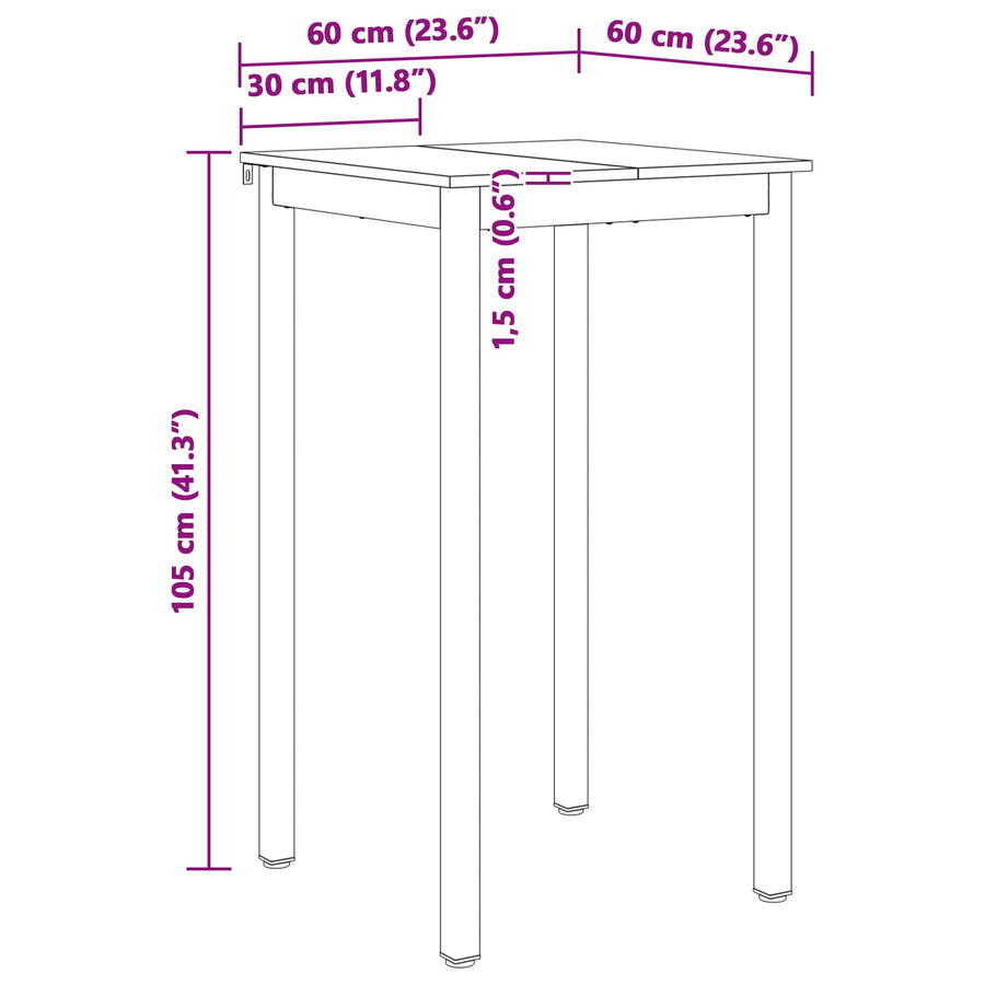 Bartafel Wit 60 x 60 x 105 cm Massief grenenhout