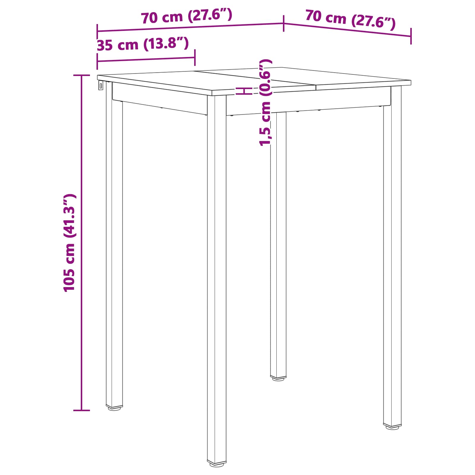 Bartafel Naturel 110 x 55 x 105 cm Massief grenenhout