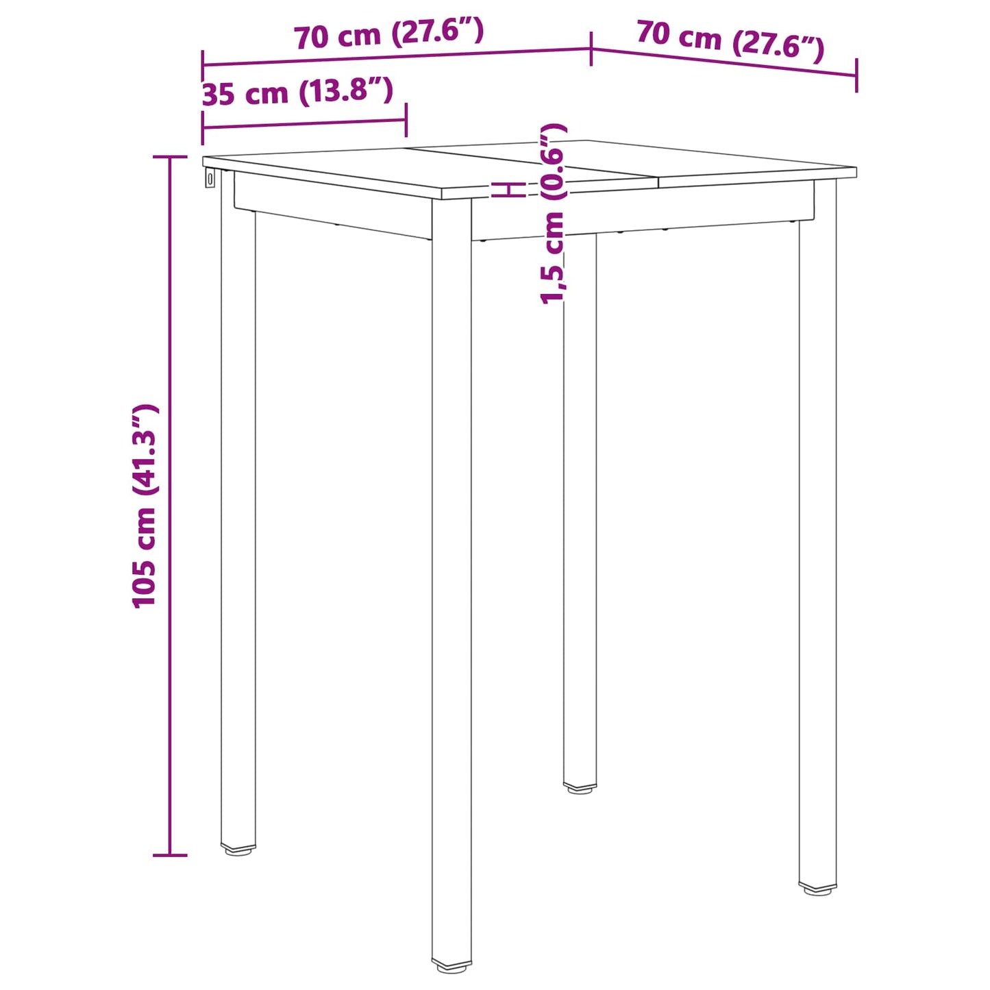 Bartafel Wit 70 x 70 x 105 cm Massief grenenhout