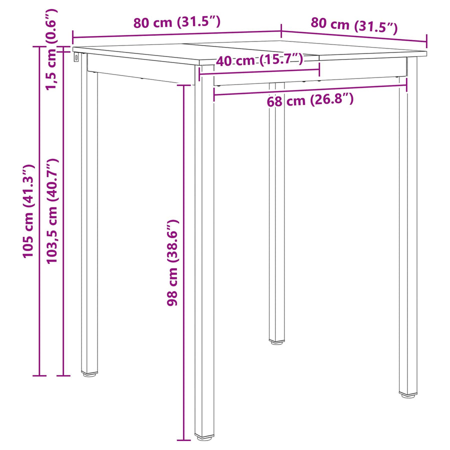 Bartafel Naturel 110 x 55 x 105 cm Massief grenenhout