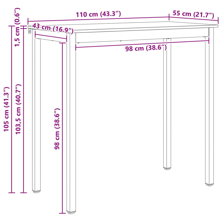 Bartafel Naturel 110 x 55 x 105 cm Massief grenenhout