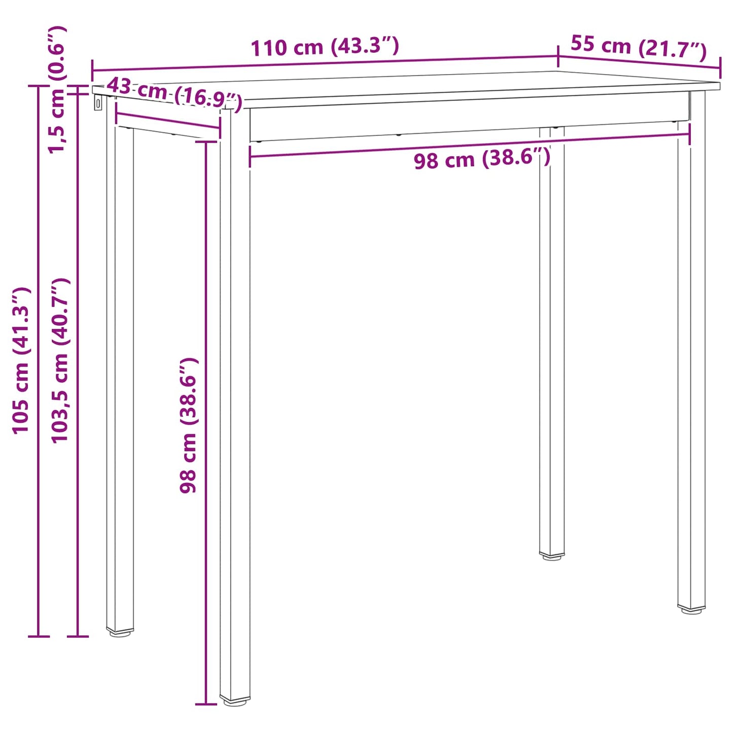 Bartafel Wit 110 x 55 x 105 cm Massief grenenhout