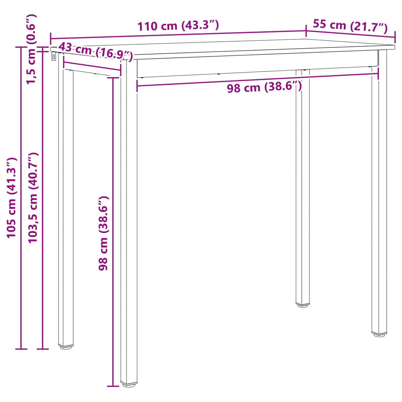 Bartafel Wit 110 x 55 x 105 cm Massief grenenhout