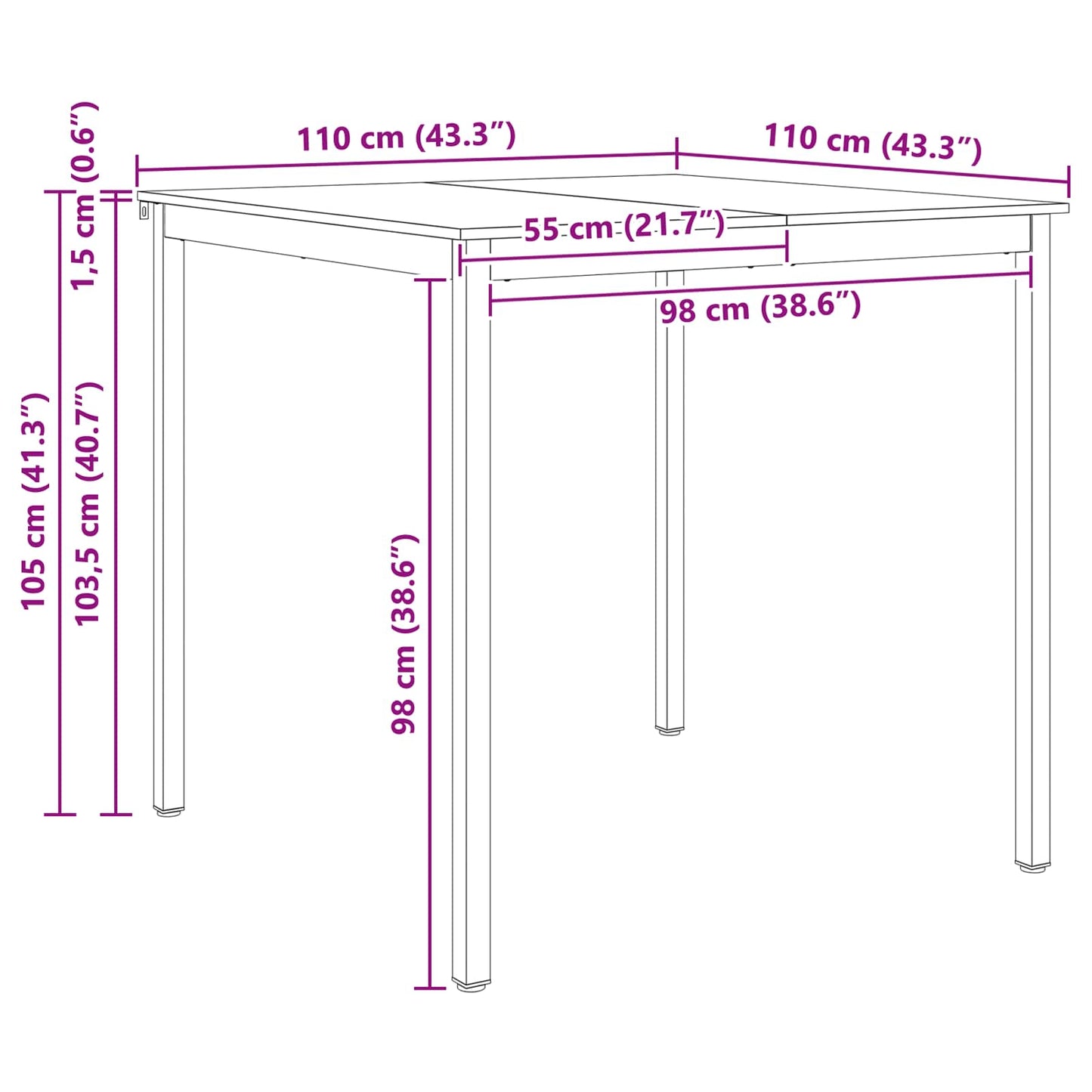Bartafel Wit 110 x 110 x 105 cm Massief grenenhout