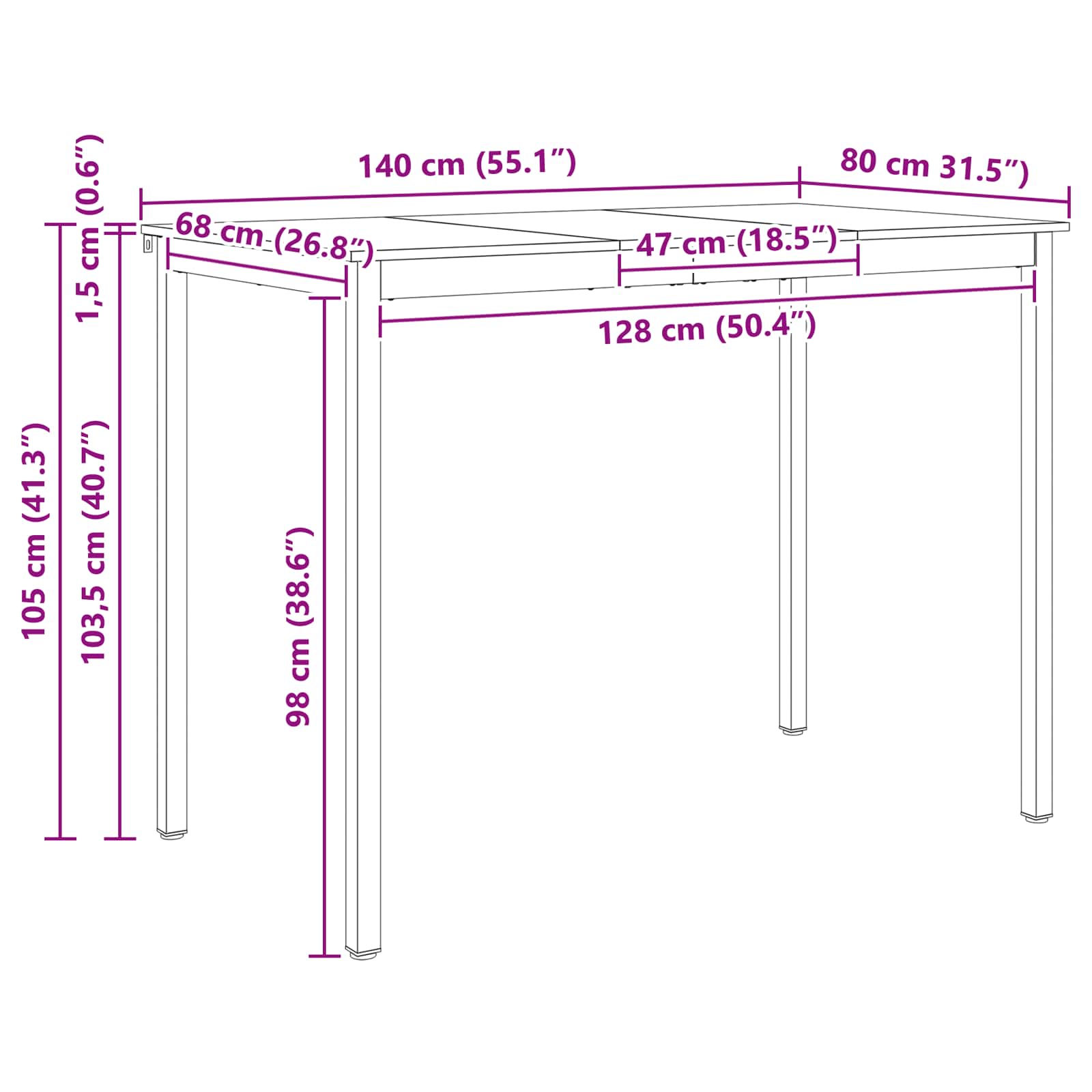 Bartafel Naturel 110 x 55 x 105 cm Massief grenenhout