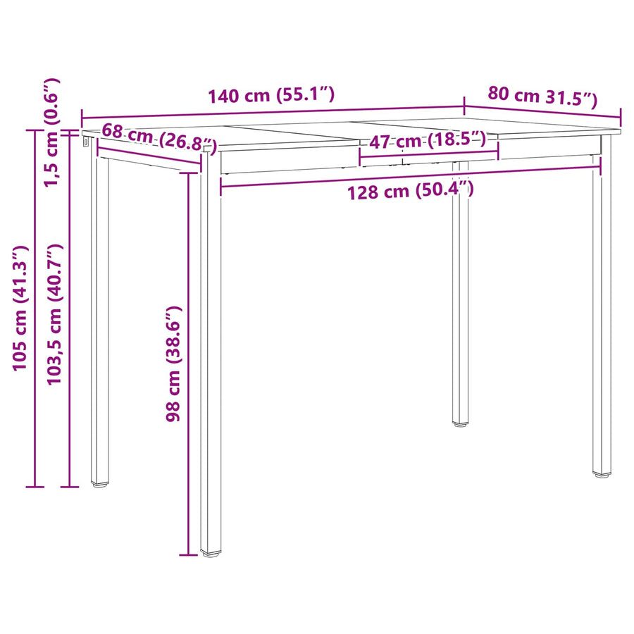Bartafel Naturel 110 x 55 x 105 cm Massief grenenhout