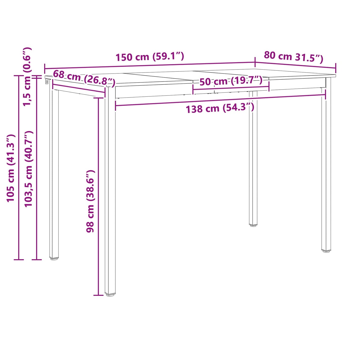 Bartafel Naturel 110 x 55 x 105 cm Massief grenenhout