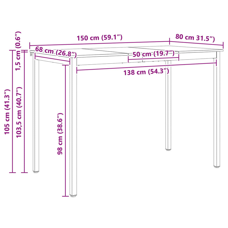 Bartafel Naturel 110 x 55 x 105 cm Massief grenenhout