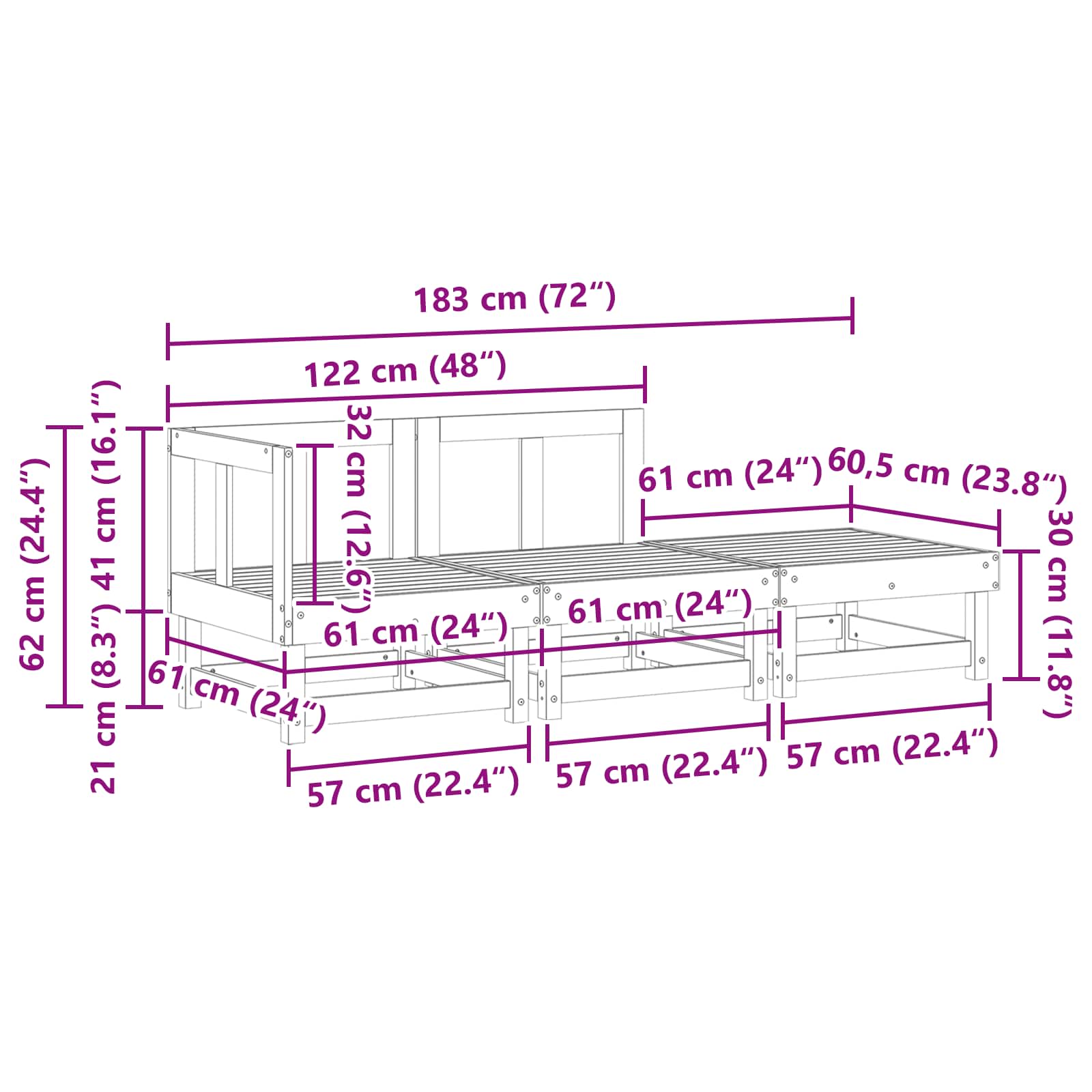 Sectie Sofa Eenheden Wasbruin 183 x 61 x 62 cm