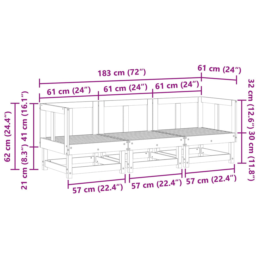 Sectie Sofa Eenheden 3 Stuk Waskleur Bruin Massief Vurenhout Was bruin pijnboom 2x hoek + midden
