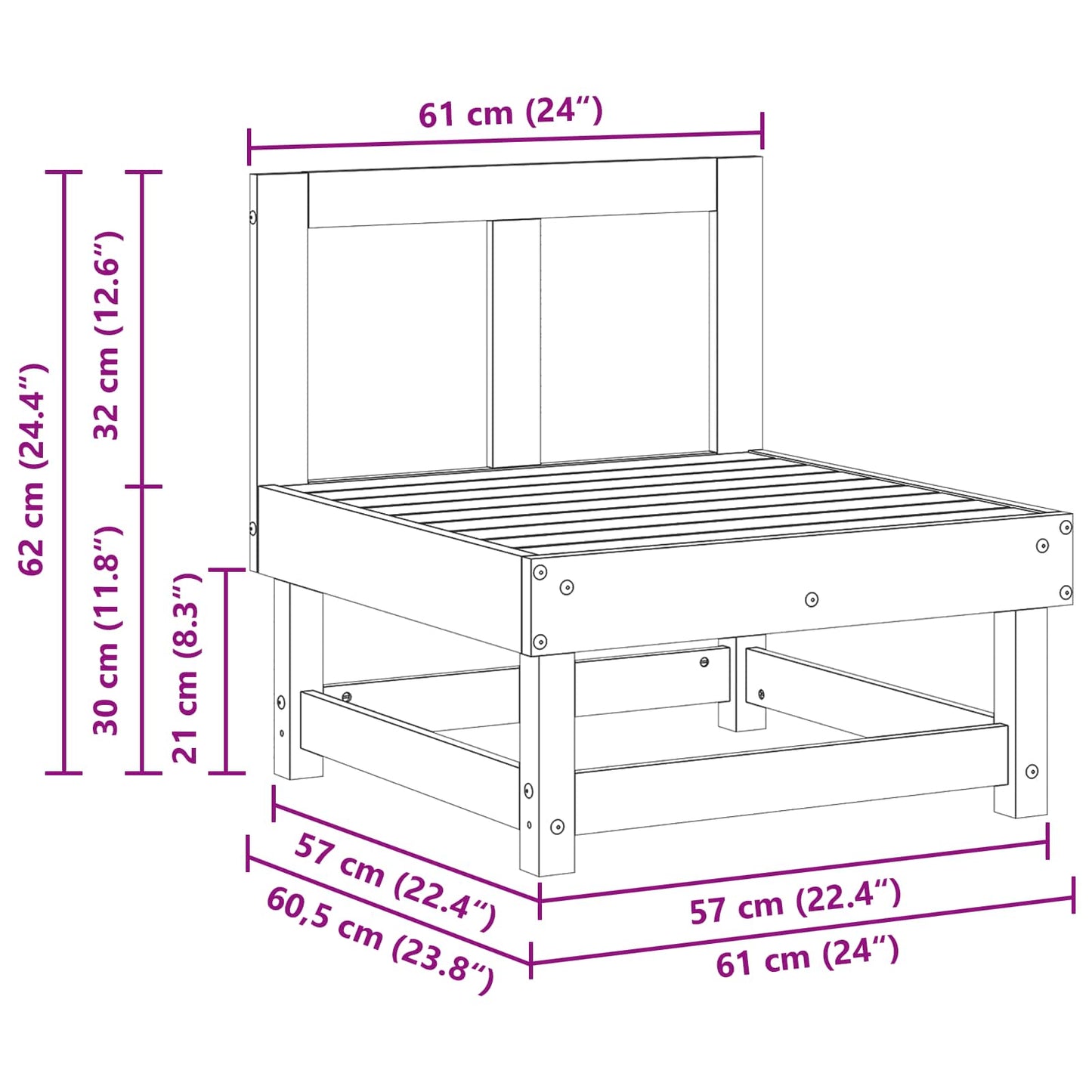 Tuin Midden Sofa Massief grenenhout Wasbruin 61 x 60,5 x 62 cm