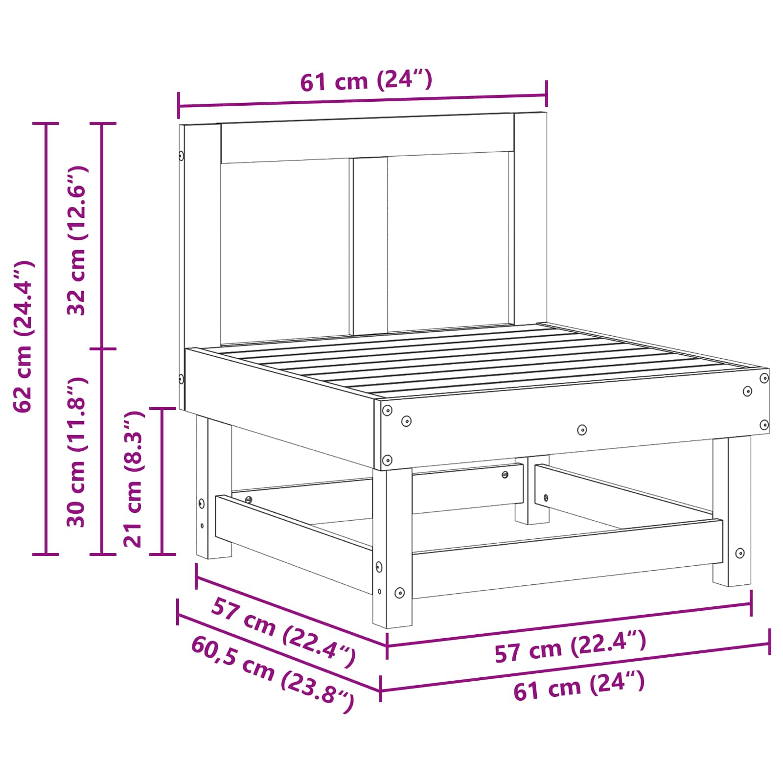 Tuin Midden Sofa Massief grenenhout Wasbruin 61 x 60,5 x 62 cm