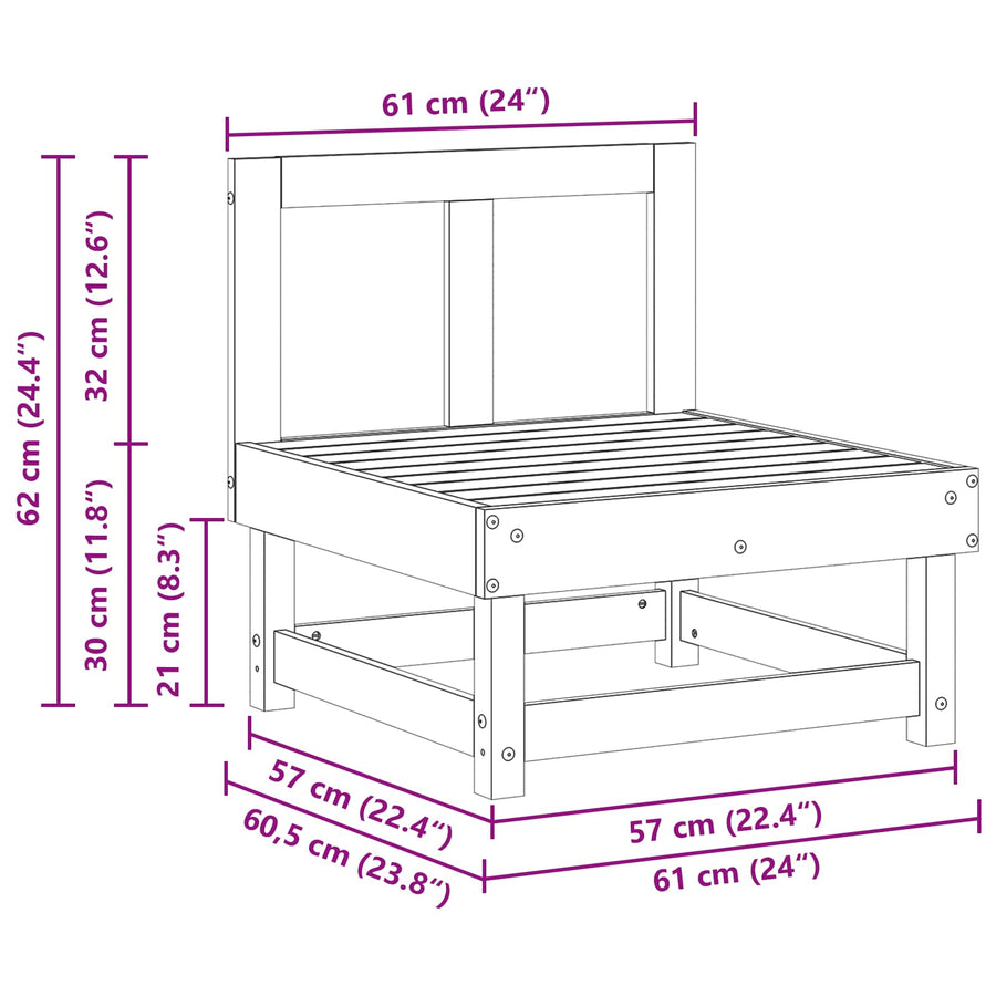 Tuin Midden Sofa Massief grenenhout Wasbruin 61 x 60,5 x 62 cm
