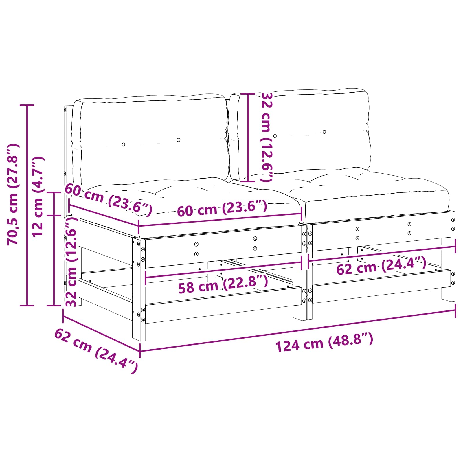 Tuin Midden Sofa Massief grenenhout Wasbruin