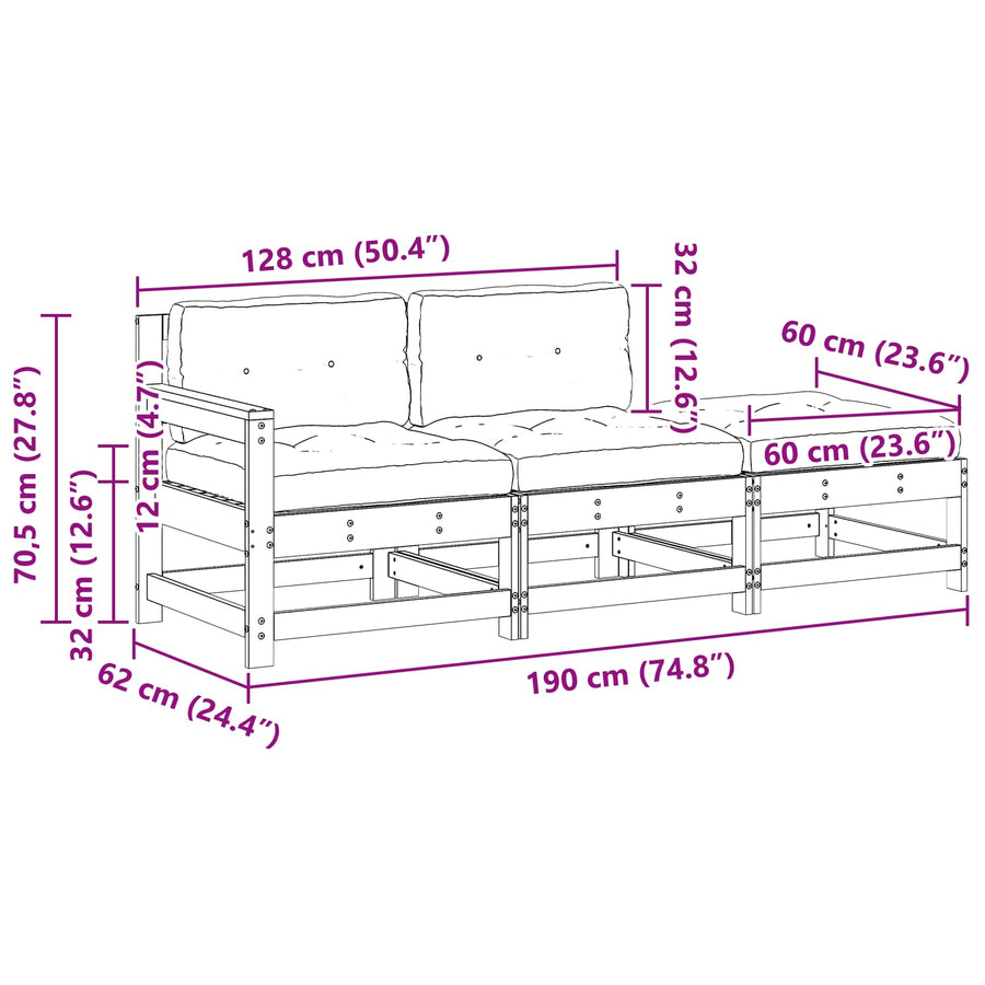 Sectie Sofa Eenheden Waskleur Bruin 190 x 62 x 70,5cm