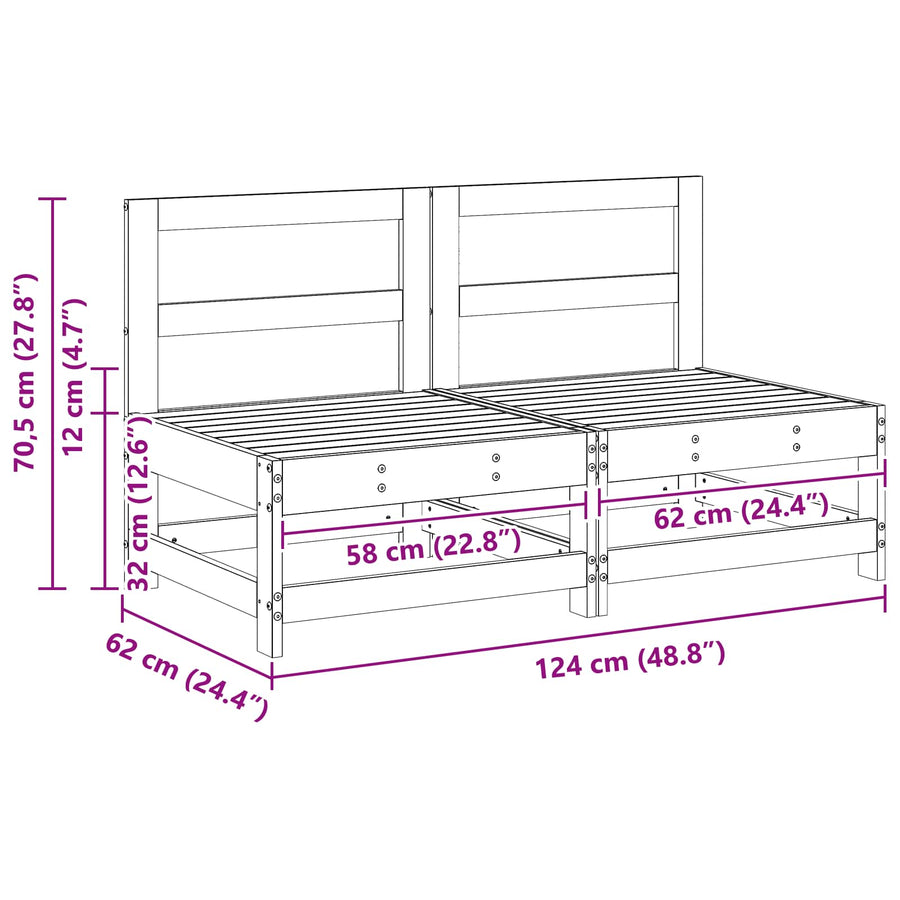 Tuin Midden Sofa Massief grenenhout Wasbruin 124 x 62 x 70,5 cm