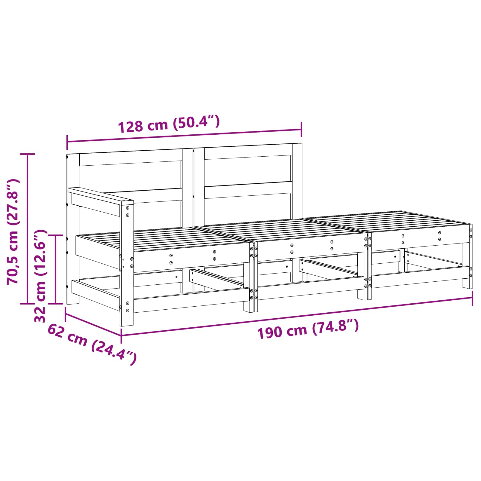 Sectie Sofa Eenheden 3 Stuk Wasbruin Massief grenenhout