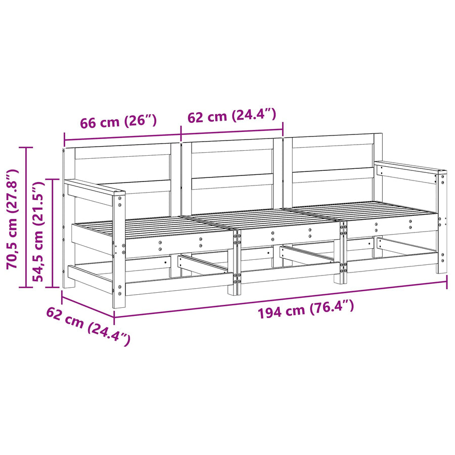 Sectie Sofa Eenheden 3 Stuk Wasbruin Massief grenenhout