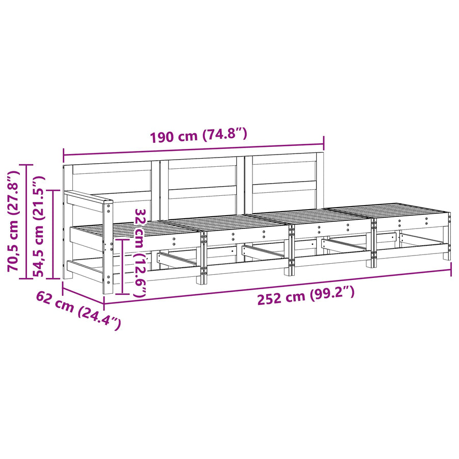 Sectie Sofa Eenheden Wasbruin 252 x 62 x 70,5 cm