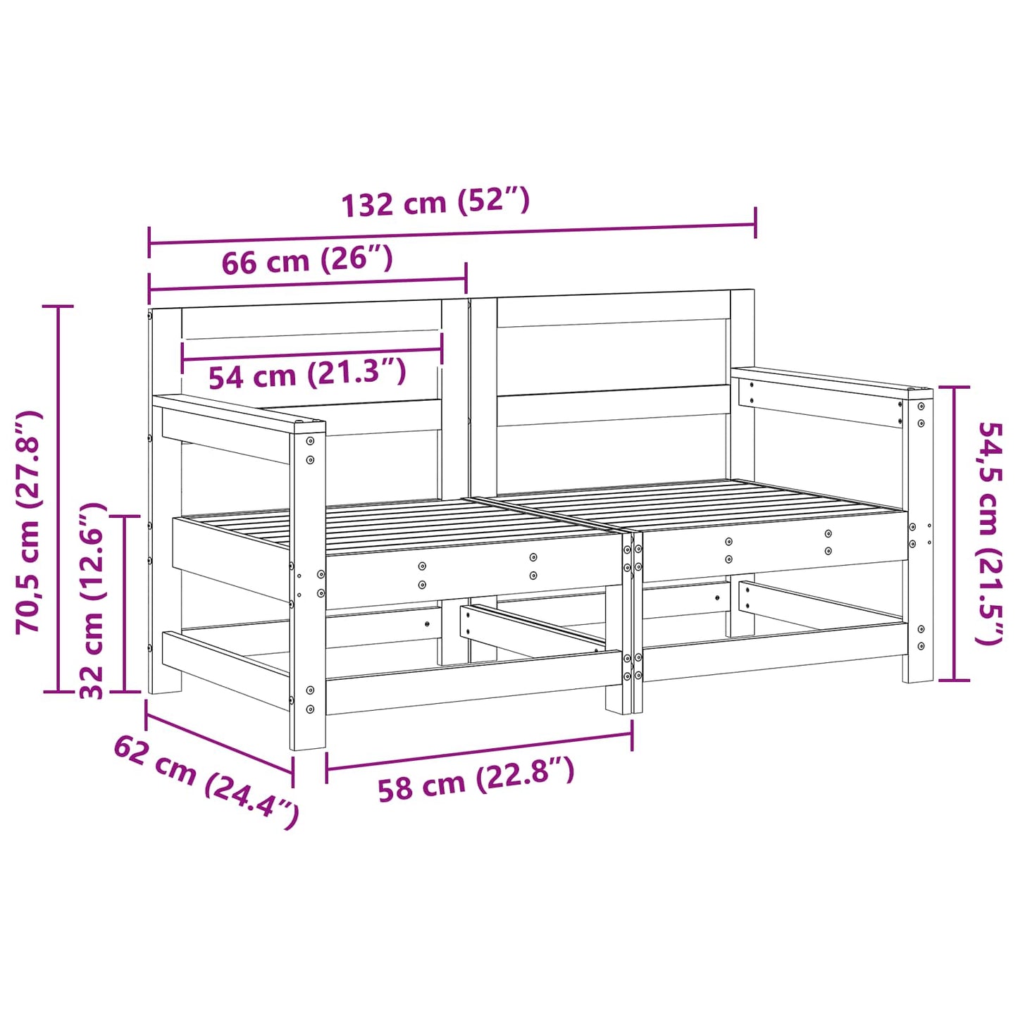 Tuin hoekbank Massief grenenhout Wasbruin 132 x 62 x 70,5 cm