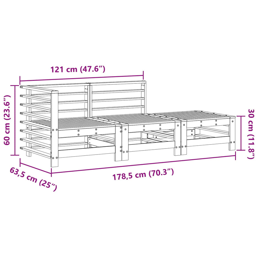 Sectie Sofa Eenheden 3 Stuk Wasbruin Massief grenenhout