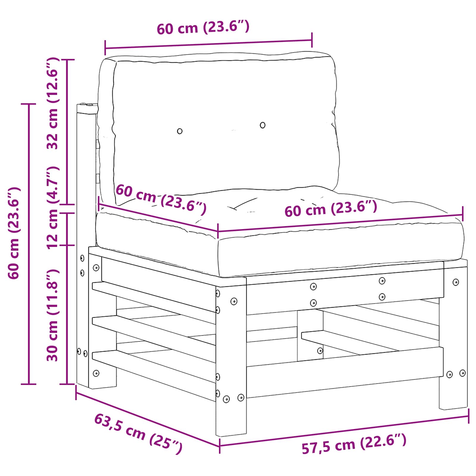 Tuin Midden Sofa Massief grenenhout Wasbruin