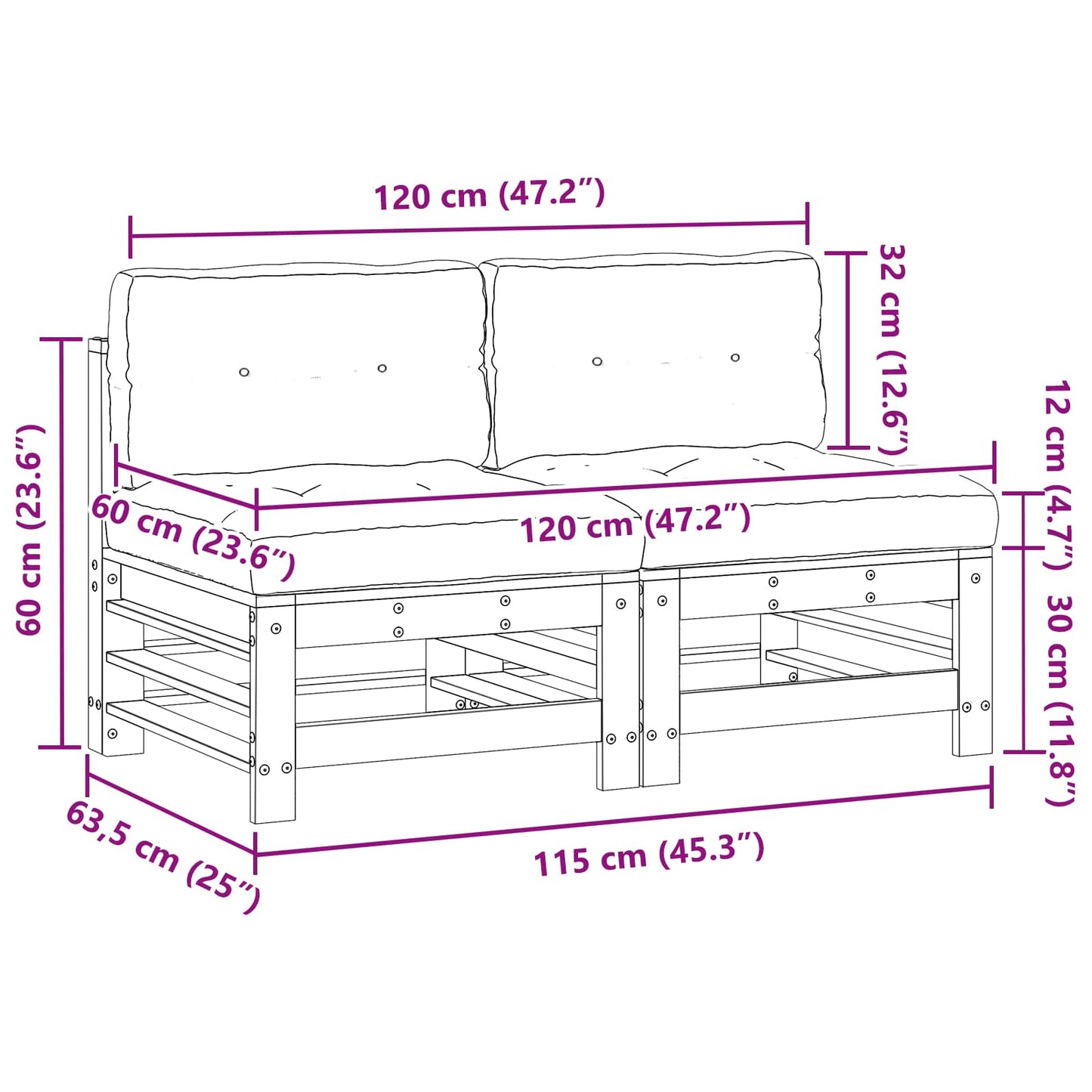 Tuin Midden Sofa Massief grenenhout Wasbruin