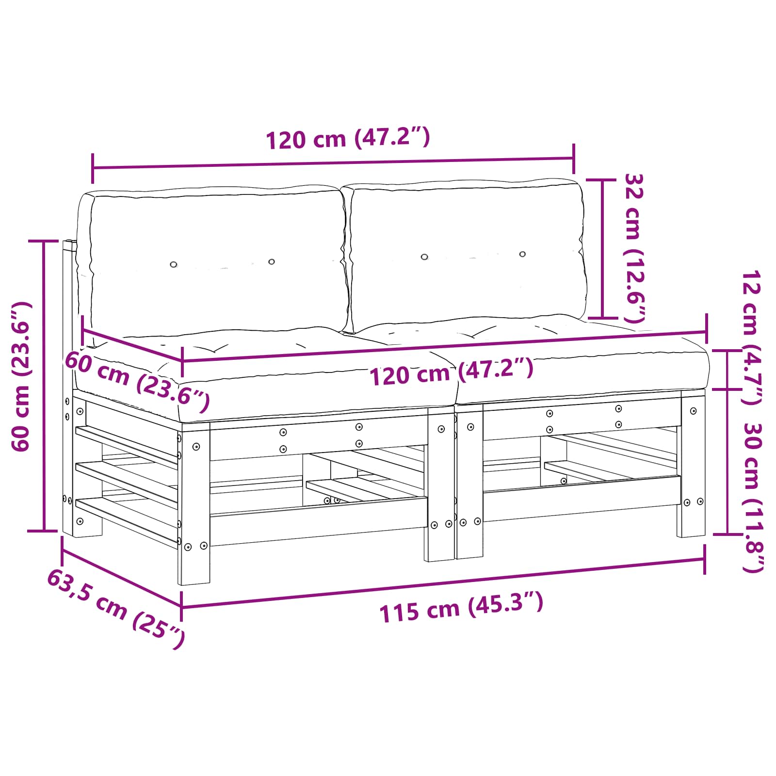 Tuin Midden Sofa Massief grenenhout Wasbruin