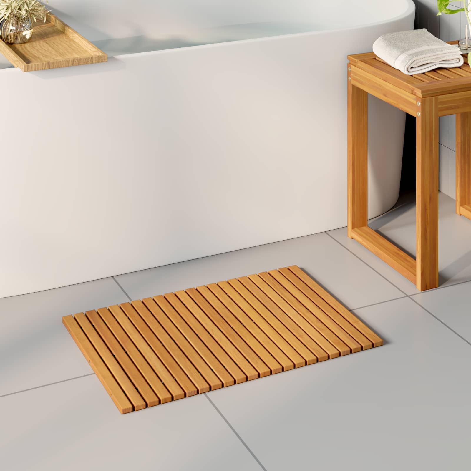 Badmat Effen Bruin 60 x 40 cm Hout
