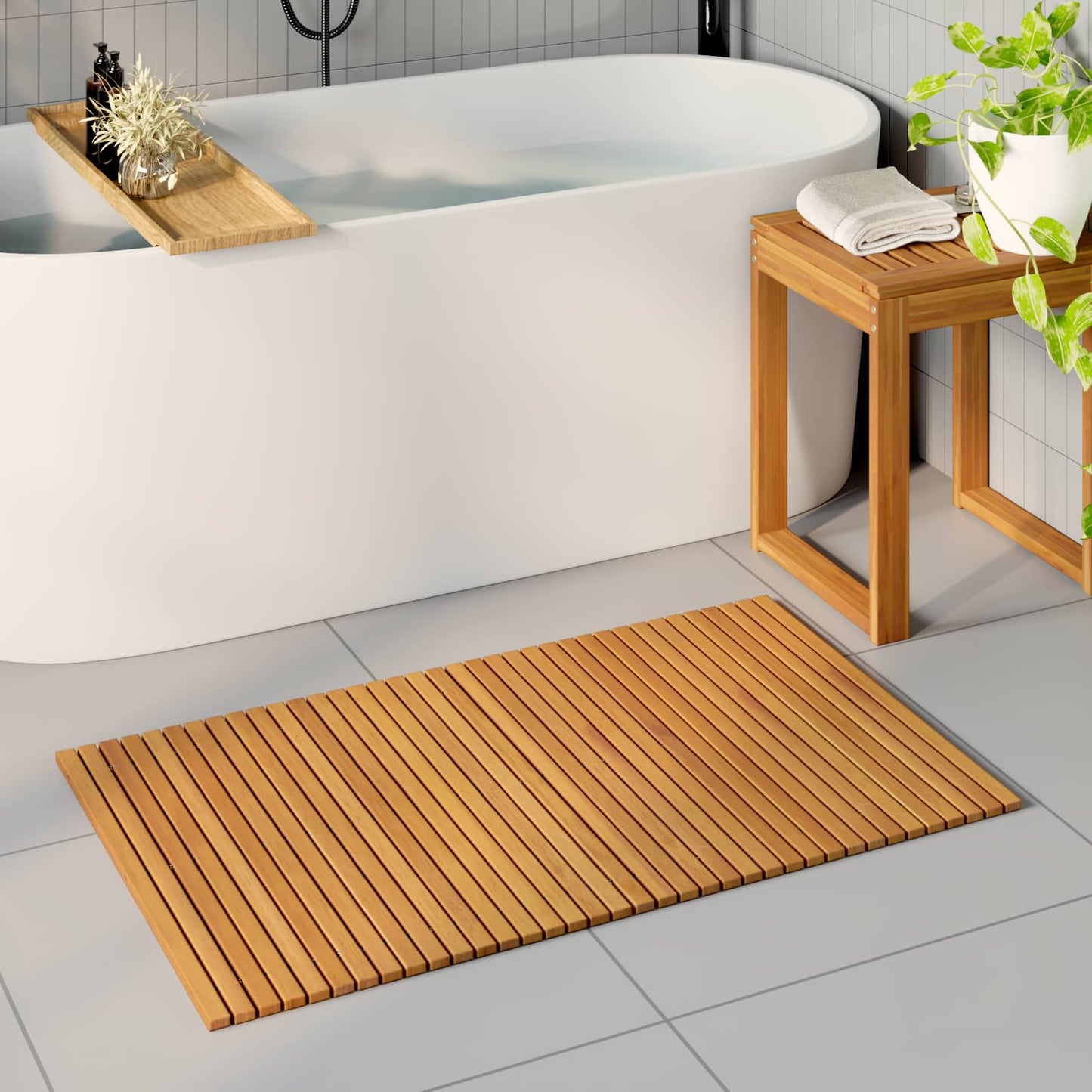 Badmat Effen Bruin 100 x 60 cm Hout