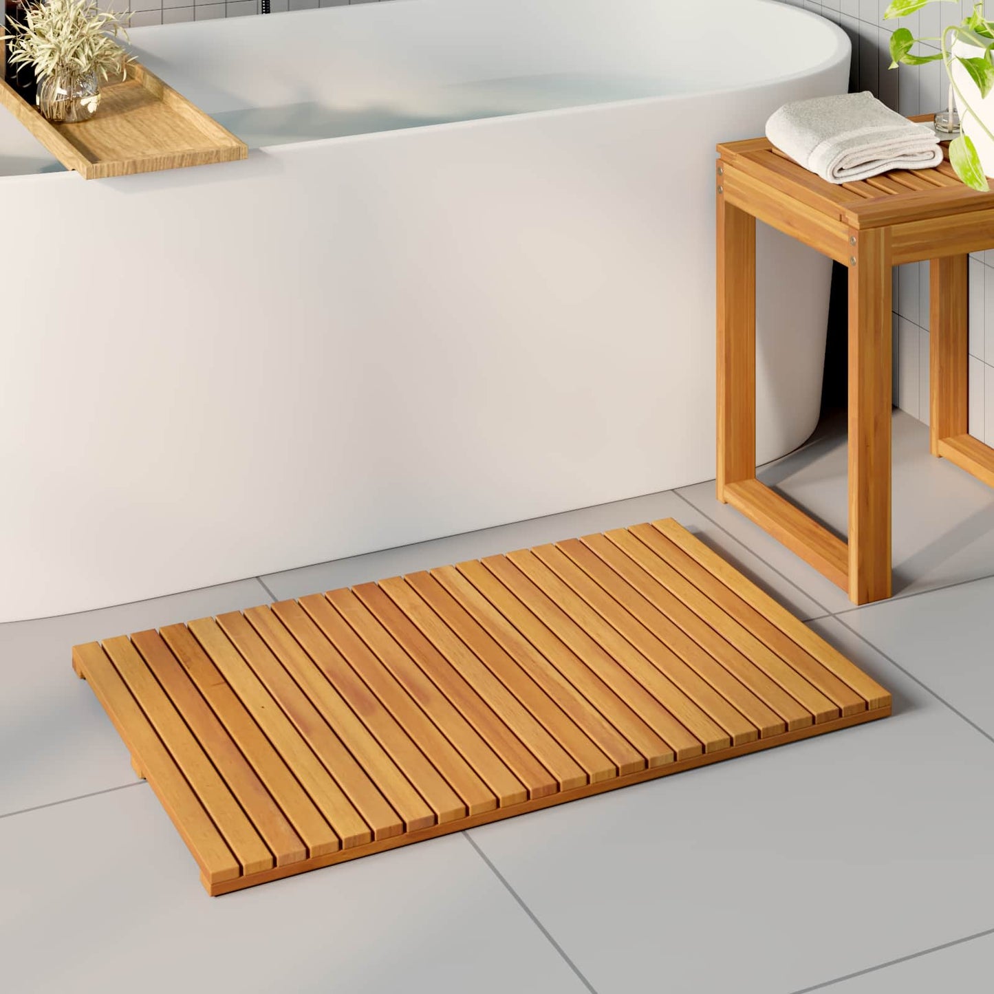 Badmat Effen Bruin 80 x 50 cm Hout