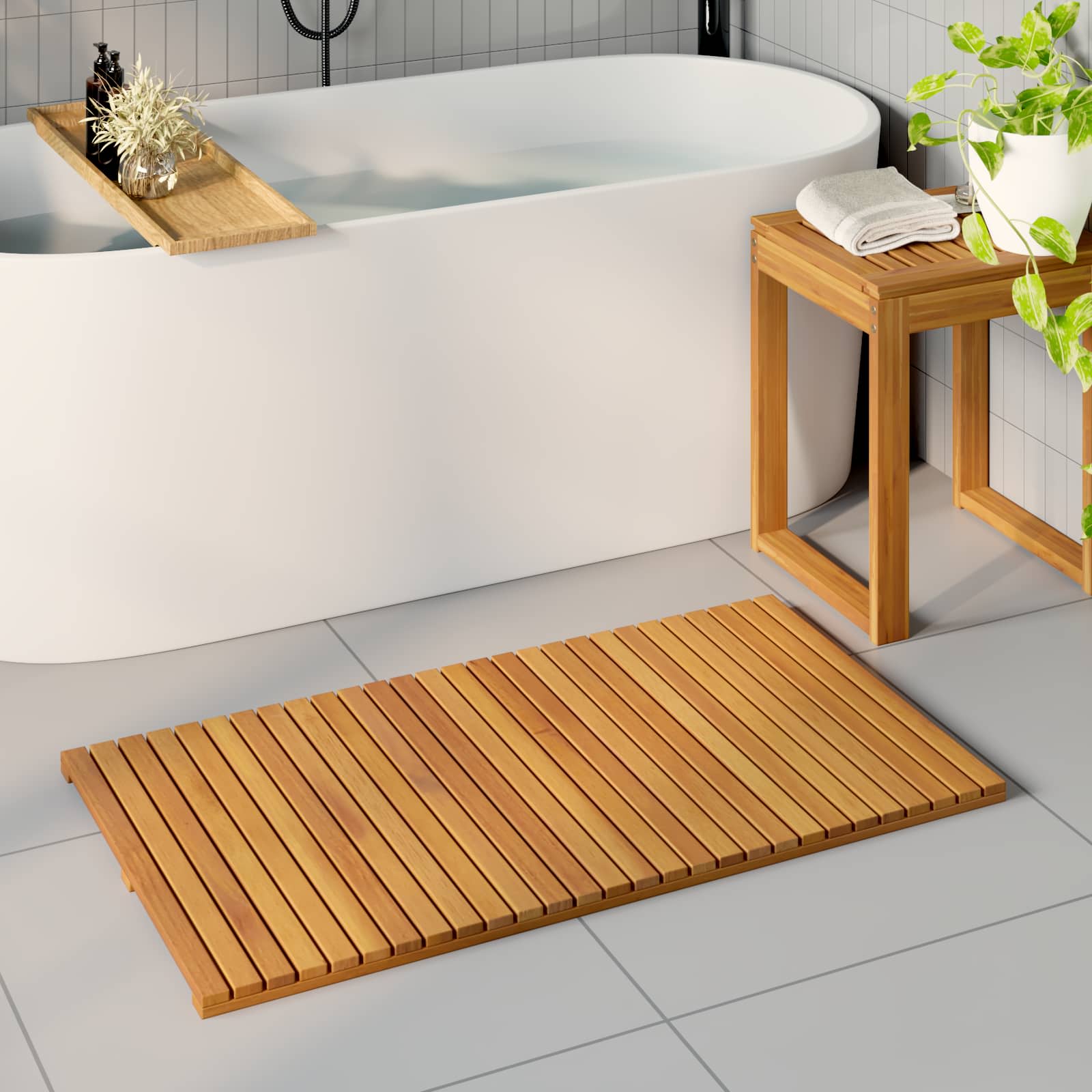 Badmat Effen Bruin 100 x 55 cm Hout