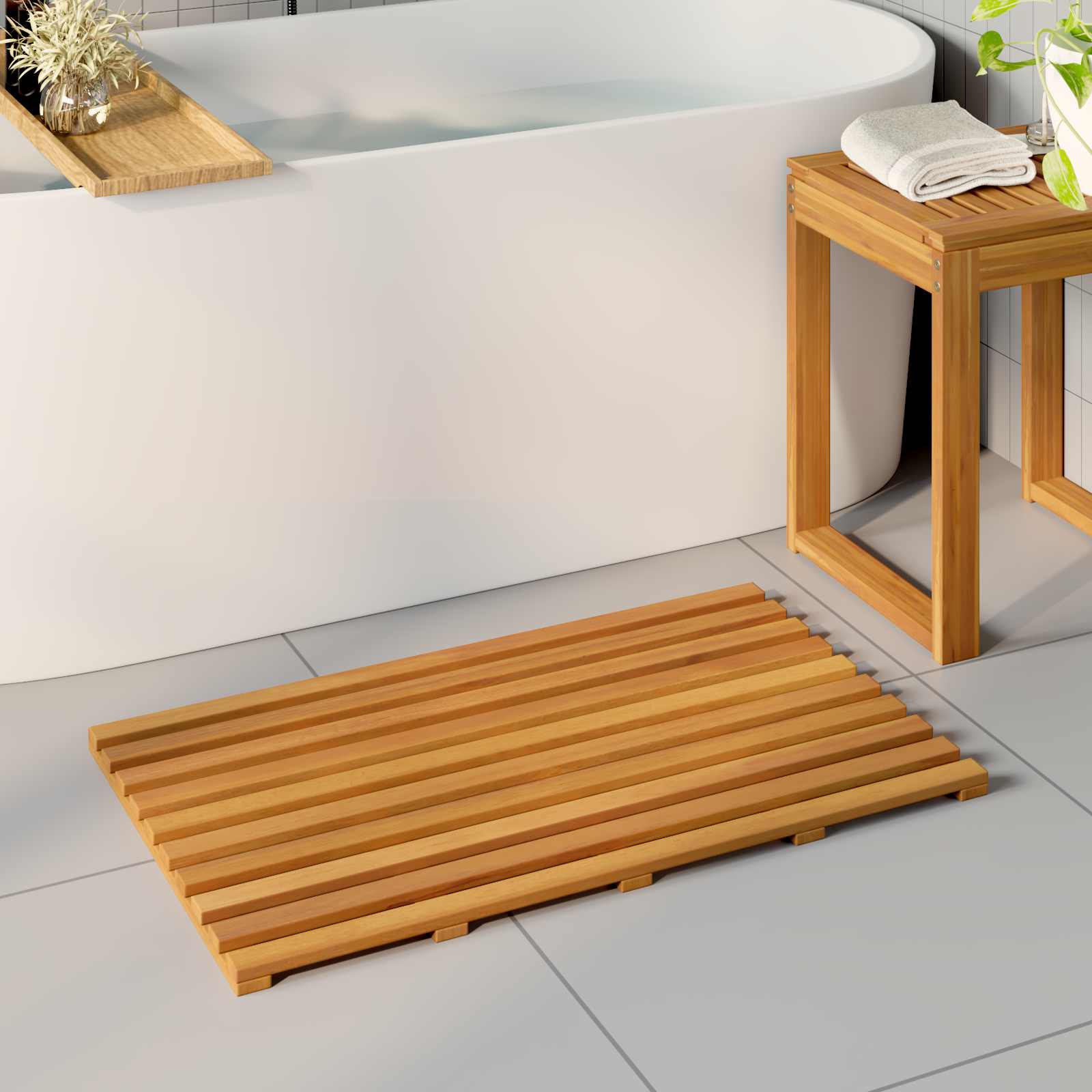 Badmat Effen Bruin 100 x 53 cm Hout