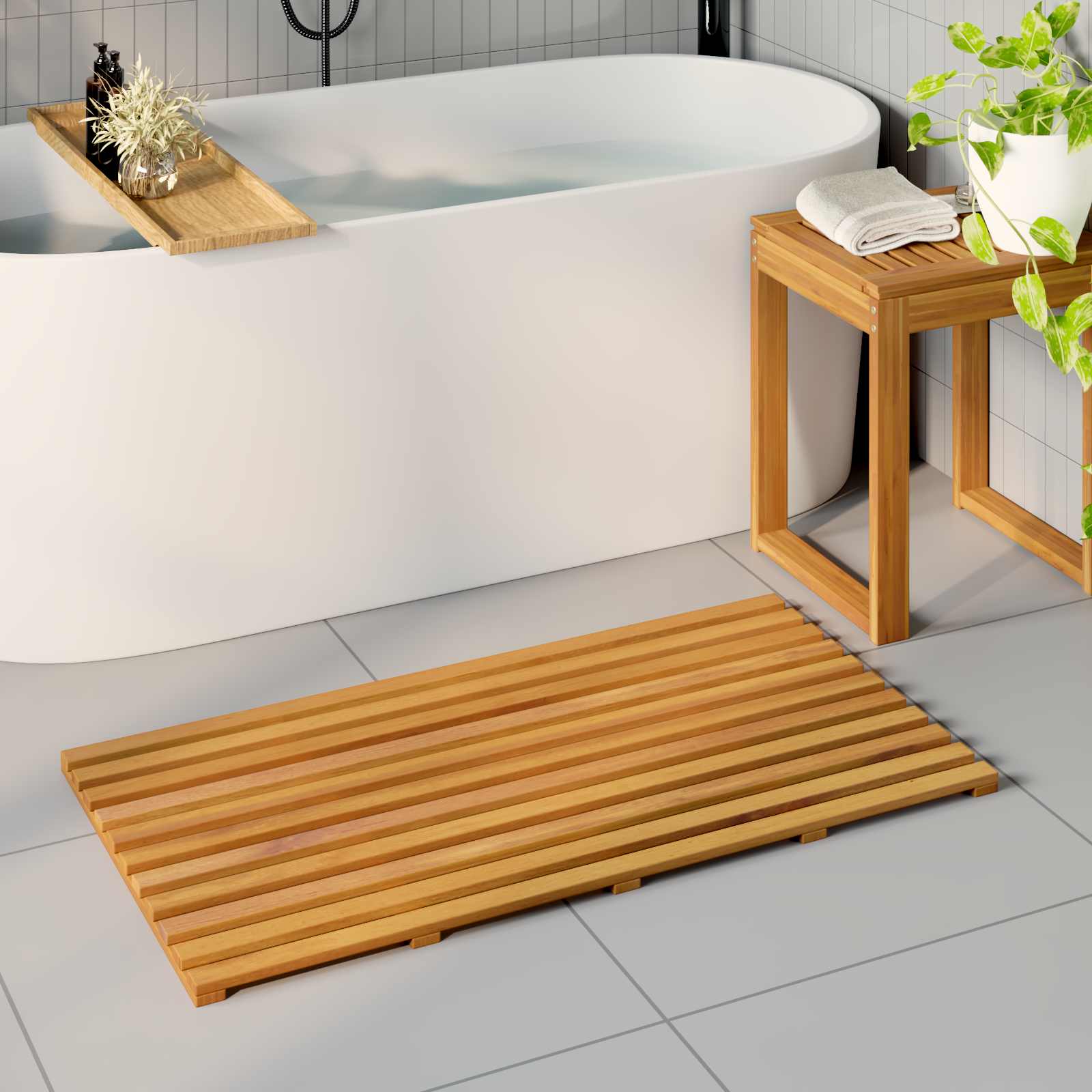 Badmat Effen Bruin 100 x 53 cm Hout