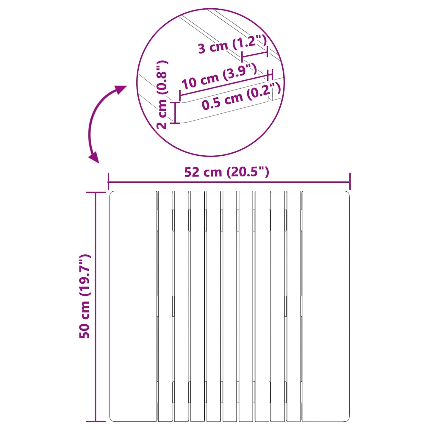 Badmat Effen Bruin 59 x 40 cm Hout