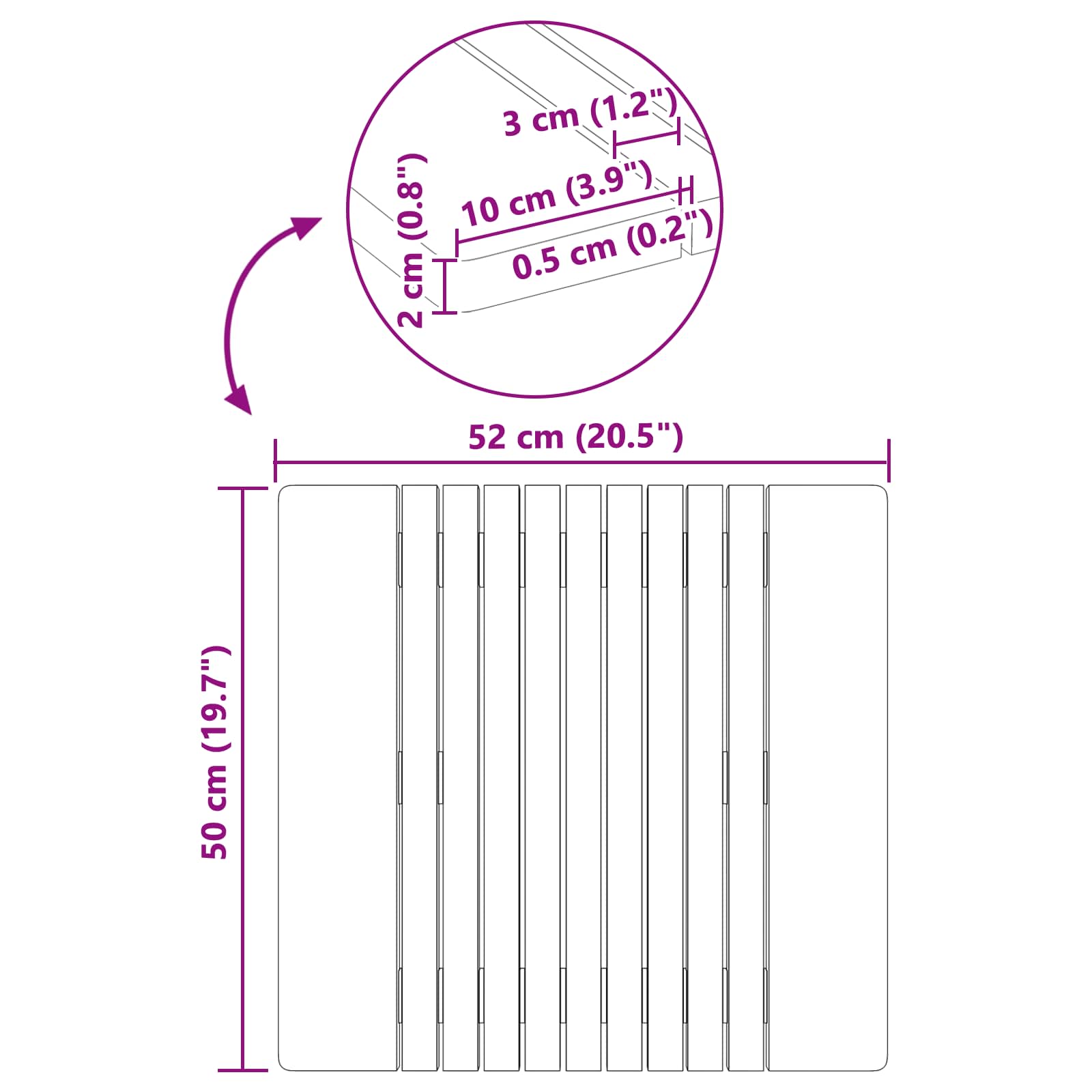 Badmat Effen Bruin 59 x 40 cm Hout
