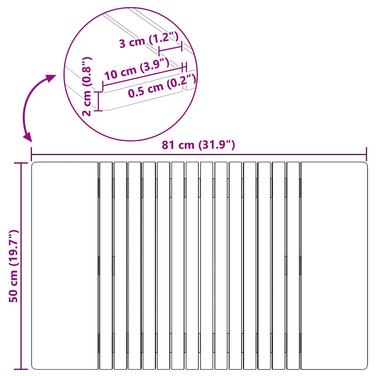 Badmat Effen Bruin 59 x 40 cm Hout