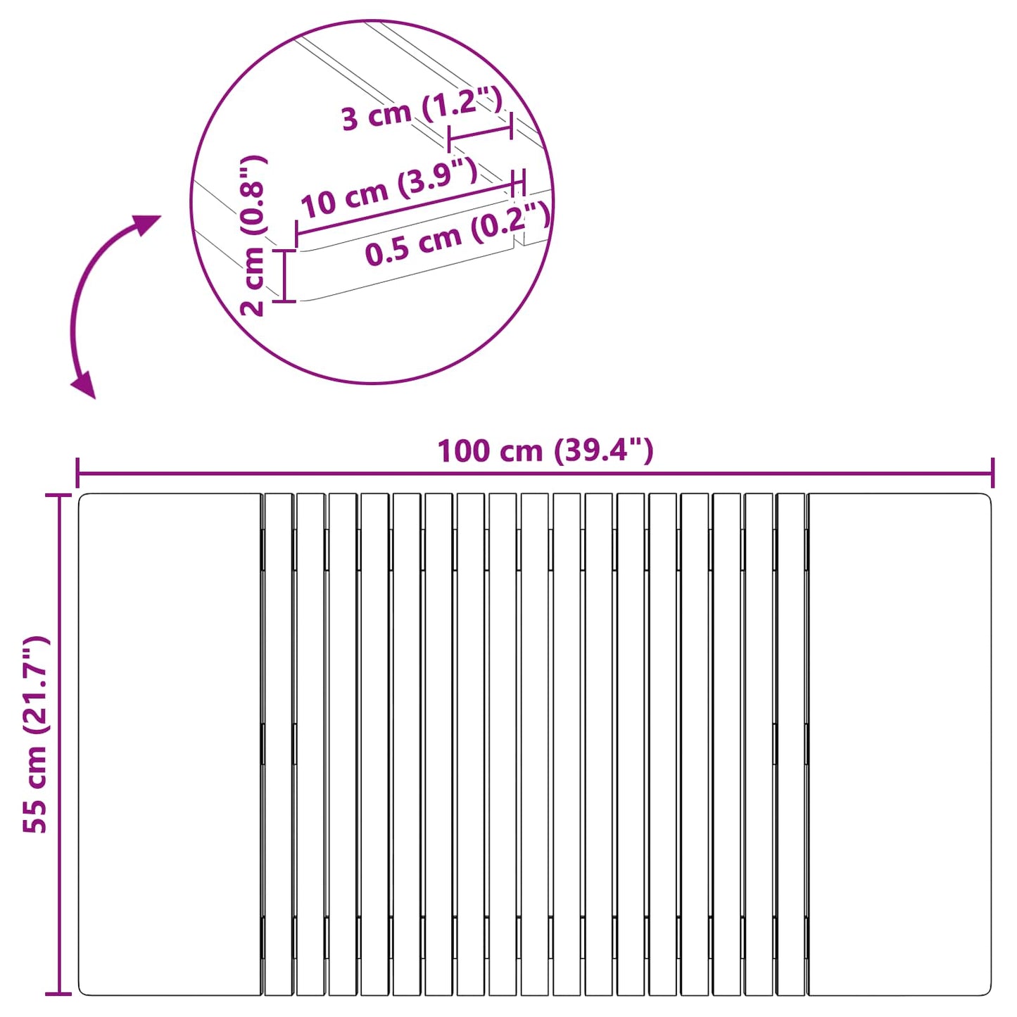 Badmat Effen Bruin 100 x 55 cm Hout