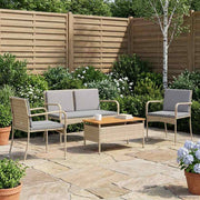 Tuinset staal polyrotan acaciahouten blad met kussens