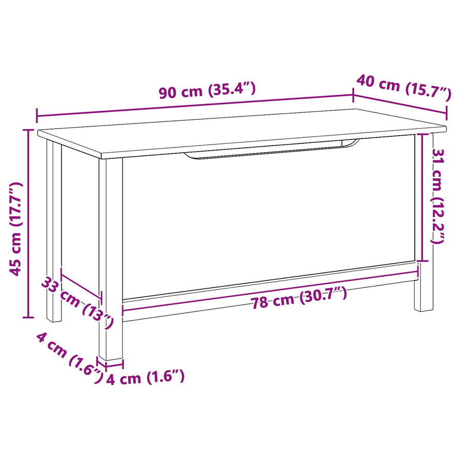 Opbergbox Wit en honingbruin 90 x 40 x 45 cm Massief Vurenhout