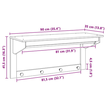 Kapstok Wit en honingbruin 90 x 35 x 41.5 cm Massief Vurenhout