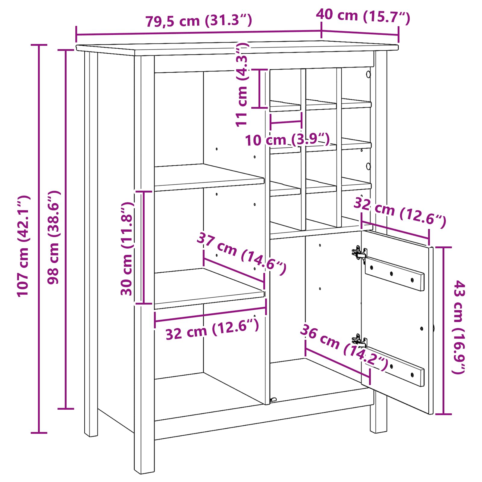 Wijnkast HILL Honingbruin 79.5 x 40 x 107.5 cm