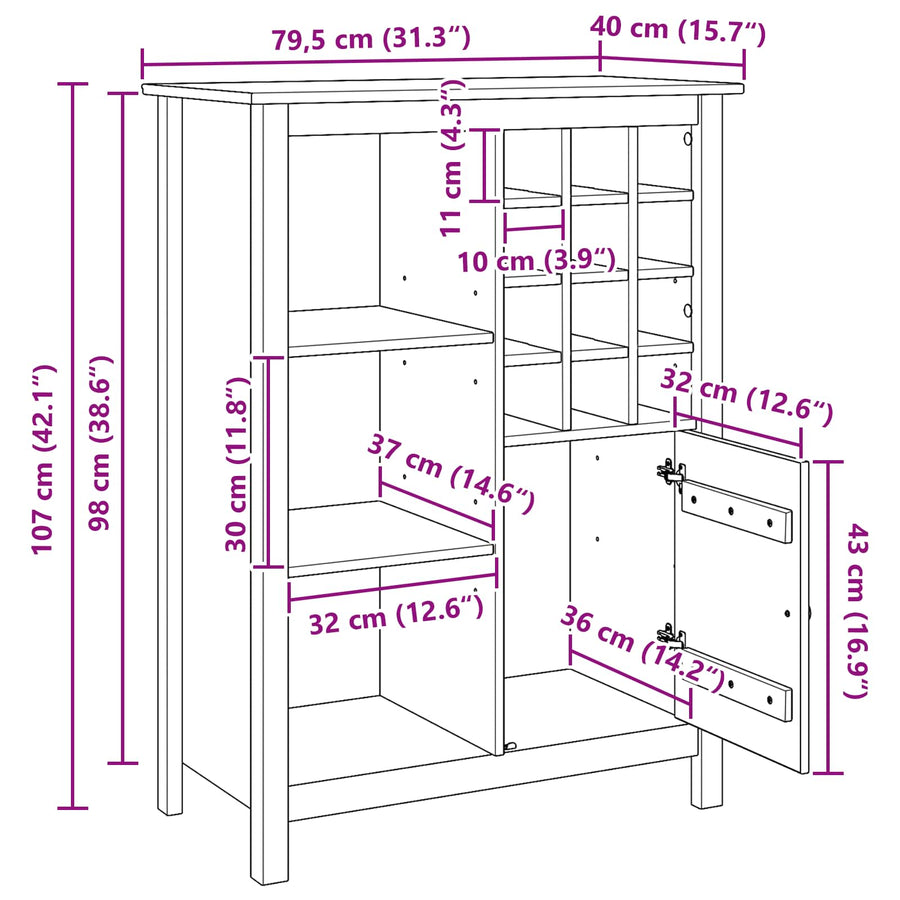 Wijnkast HILL Honingbruin 79.5 x 40 x 107.5 cm