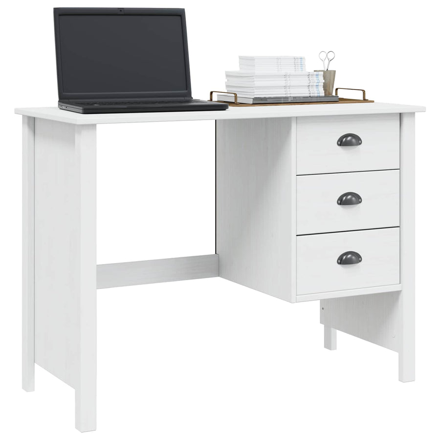 Bureau met lades Wit 100 x 45 x 74 cm Massief Vurenhout